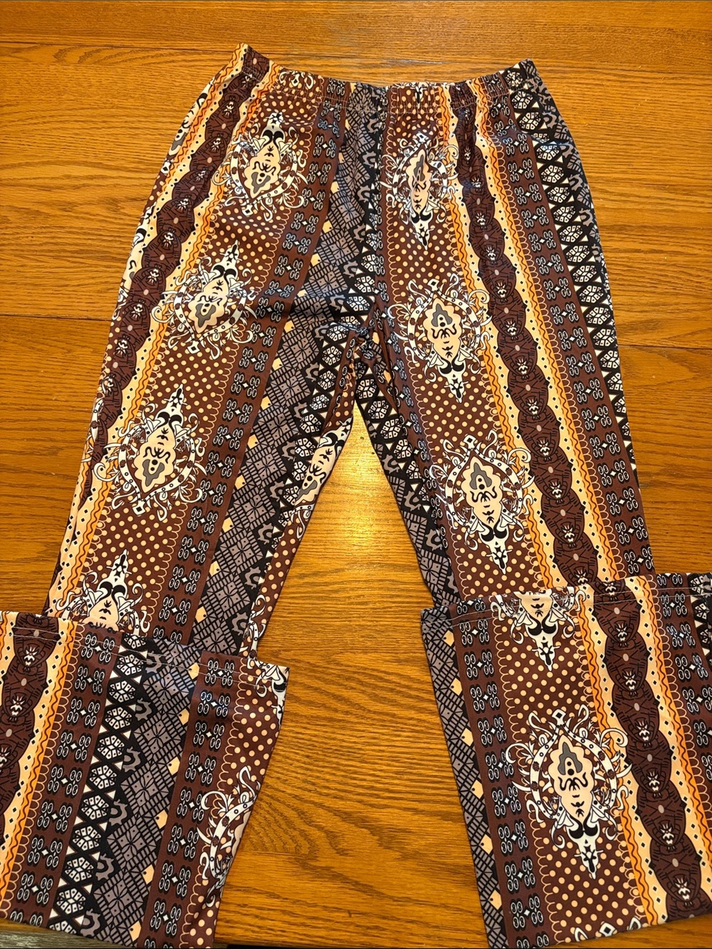 (5/$20) Boho Printed Yoga Pants in Brown & Cream